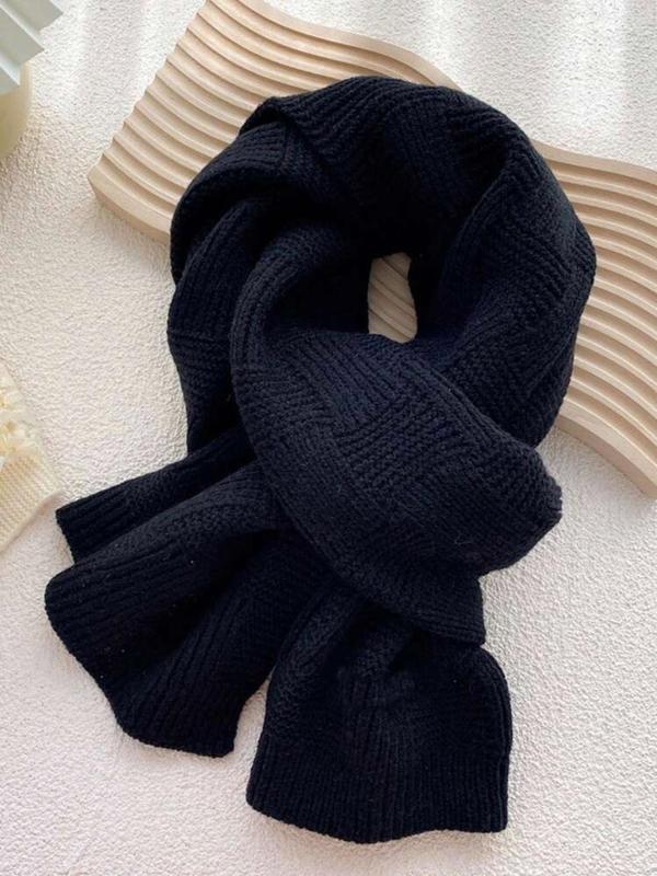 Solid Color Knit Scarf, Casual Soft Warm Thickened Shawl for Fall & Winter, Fashion Accessories for Women & Men