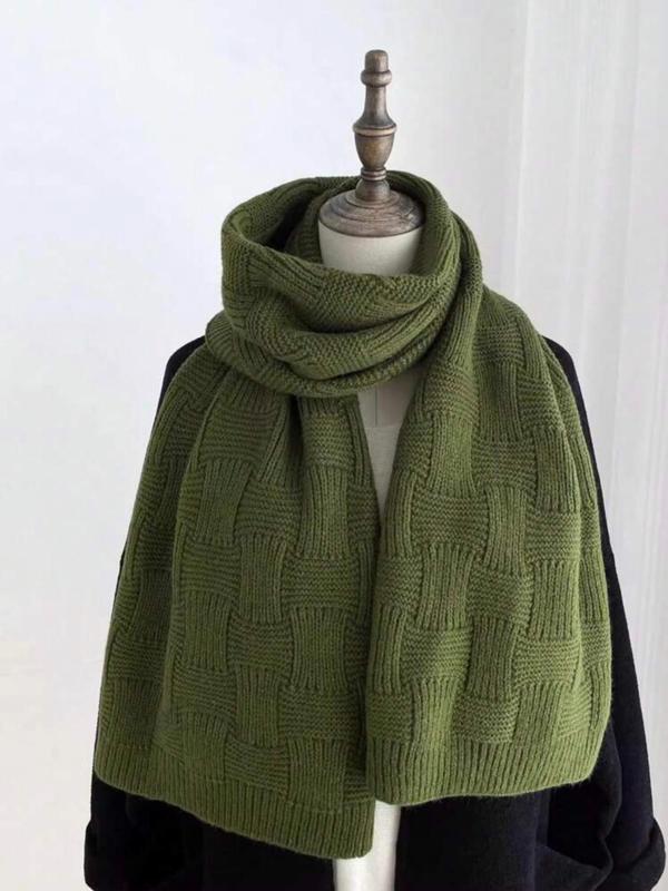 Solid Color Knit Scarf, Casual Soft Warm Thickened Shawl for Fall & Winter, Fashion Accessories for Women & Men