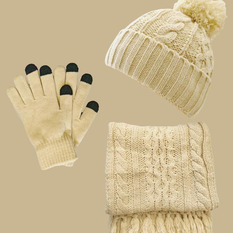 Winter Warm Knit Hat & Scarf & Gloves Set, 3 Counts Solid Color Thickened Warm Outdoor Sports Hat, Suitable for Outdoor Adventure, Christmas Gift