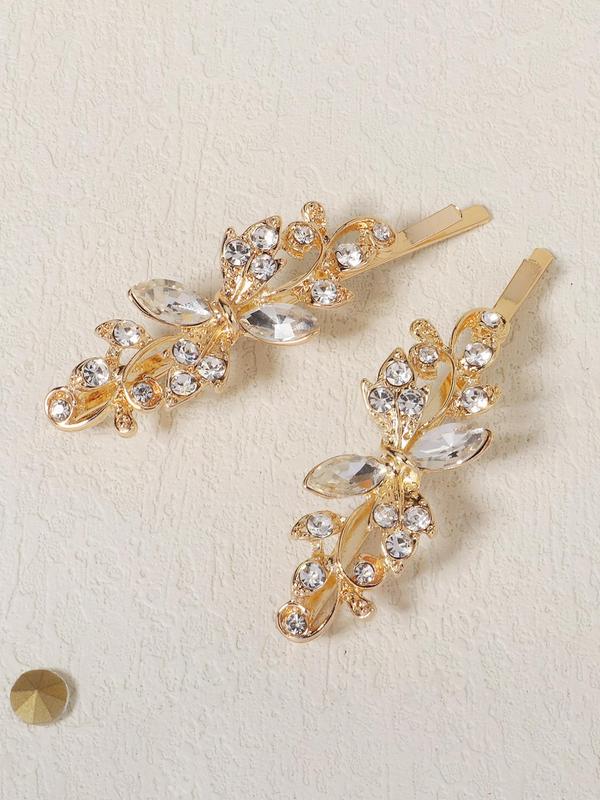 2pcs Minimalist Elegant Plain Rhinestones Decor Hair Clips, Fashionable Bobby Clip For Women & Girls For Gift