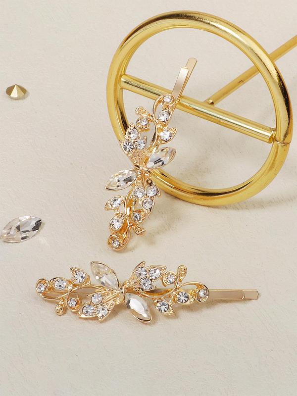 2pcs Minimalist Elegant Plain Rhinestones Decor Hair Clips, Fashionable Bobby Clip For Women & Girls For Gift