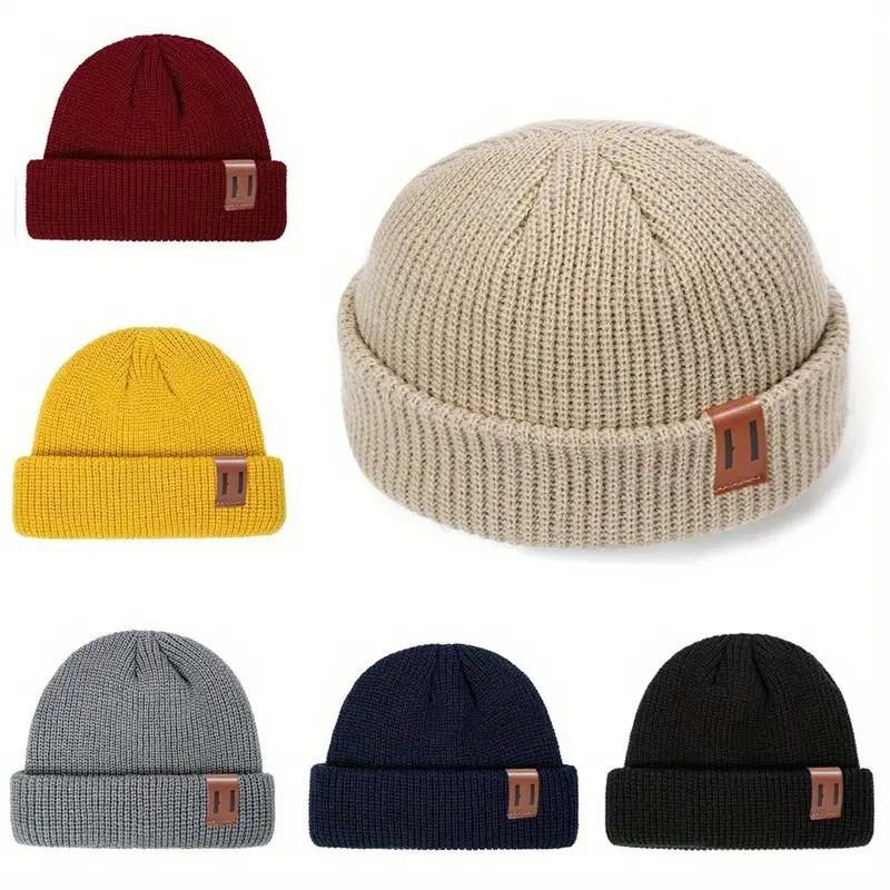 1 Pc Fashion Winter Knitted Beanie Hats for Men and Women Unisex Beanie Hat Hip Hop Cuffed Short Hat Warm Ribbed Bucket Hat, Multiple Colors to Choose