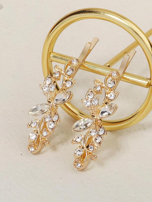 2pcs Minimalist Elegant Plain Rhinestones Decor Hair Clips, Fashionable Bobby Clip For Women & Girls For Gift