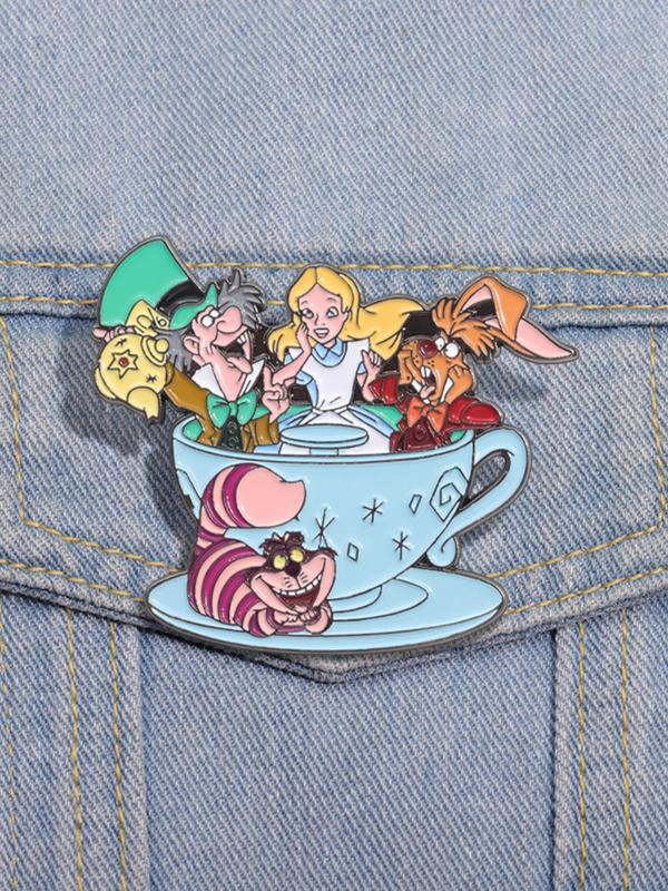 Cartoon Animal & Tea Cup Design Brooch, Cute Pin for Clothes & Hat & Backpack Decor, Trendy All-match & Exquisite Accessories for Birthday Gift