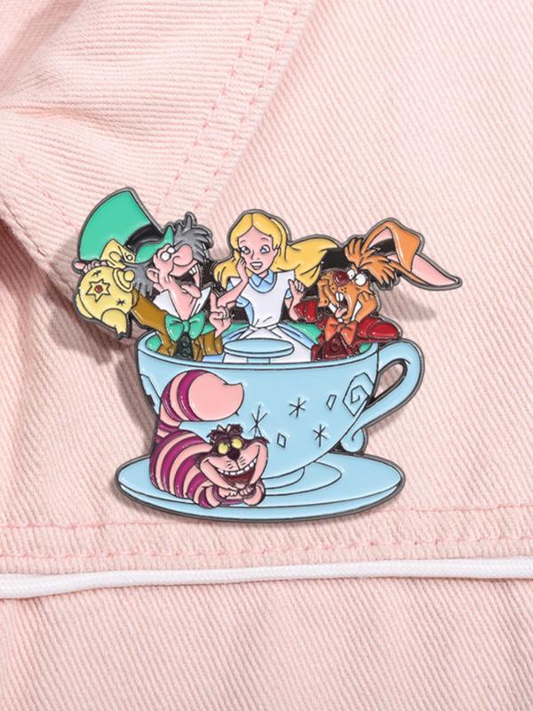 Cartoon Animal & Tea Cup Design Brooch, Cute Pin for Clothes & Hat & Backpack Decor, Trendy All-match & Exquisite Accessories for Birthday Gift