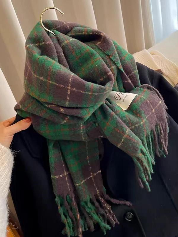 Fashionable Tartan Pattern Scarf, Casual Soft Warm Taasel Shawl for Women & Men, Fashion Accessories for Daily Wear, Trendy All-match & Exquisite Scarf for Birthday Gift