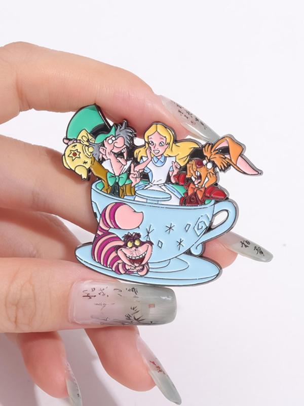 Cartoon Animal & Tea Cup Design Brooch, Cute Pin for Clothes & Hat & Backpack Decor, Trendy All-match & Exquisite Accessories for Birthday Gift