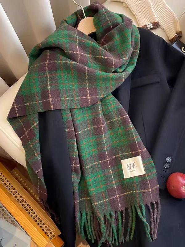 Fashionable Tartan Pattern Scarf, Casual Soft Warm Taasel Shawl for Women & Men, Fashion Accessories for Daily Wear, Trendy All-match & Exquisite Scarf for Birthday Gift