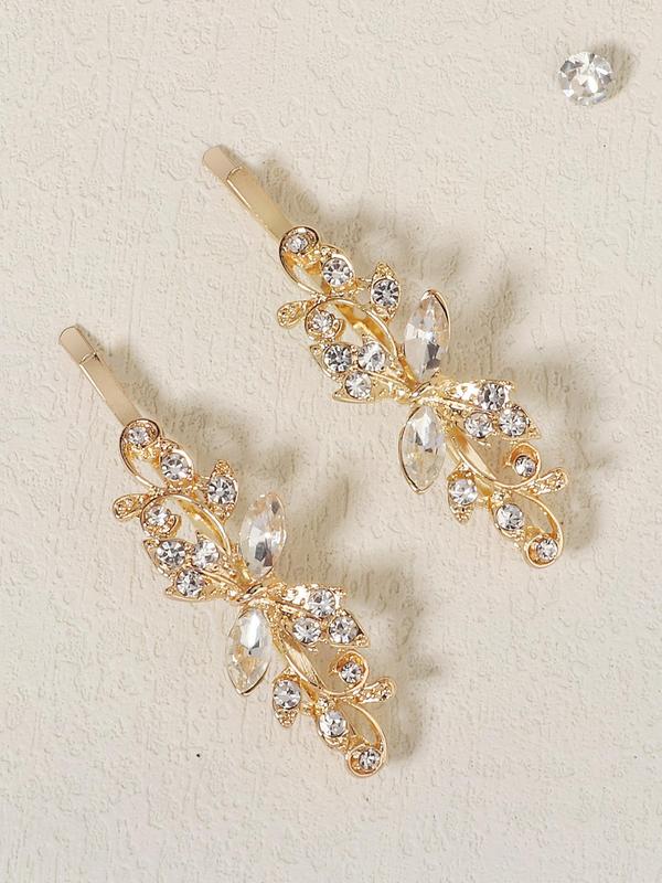 2pcs Minimalist Elegant Plain Rhinestones Decor Hair Clips, Fashionable Bobby Clip For Women & Girls For Gift