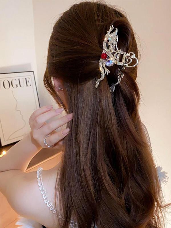 Women's Elegant Rhinestone Decorated Dragon Shaped Design Hair Claw,  Exquisite Trendy Hair Claw, Chic Hair Accessories for Hairstyle Decor