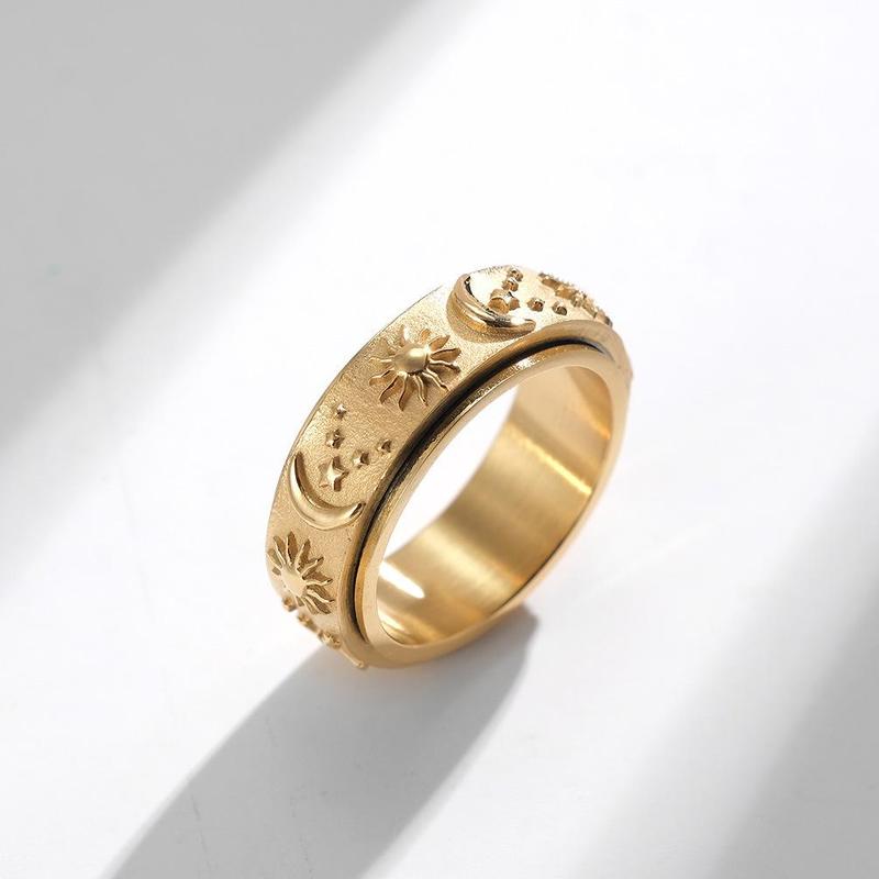 Star, moon and sun titanium steel ring ring can be rotated and moved bohemian style decompression ring hand jewelry