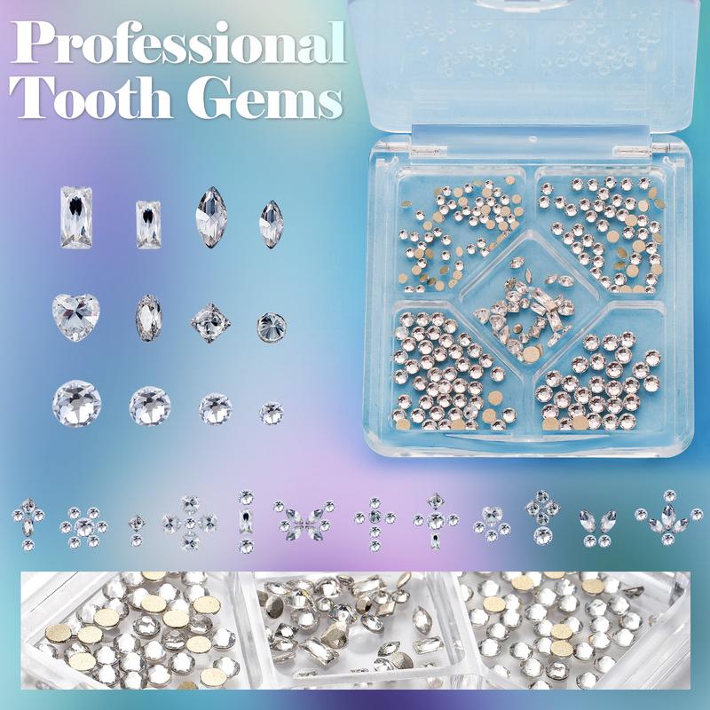 Tooth Gem Kit with Tool Easy to Install and Detach , 260 Pieces Flat Back Gem Multi Shaped for Teeth, Crystal Tooth Drill For Date And Party QiaoCrystalStar Holiday Gifts Give Girlfriend Gifts