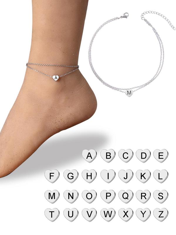 Fashion Letter Detail Anklet for Women & Girls, Stainless Steel Double Layer Chain Anklet for Party, Daily Clothing Decor, Trendy All-match & Exquisite Jewelry for Birthday Gift