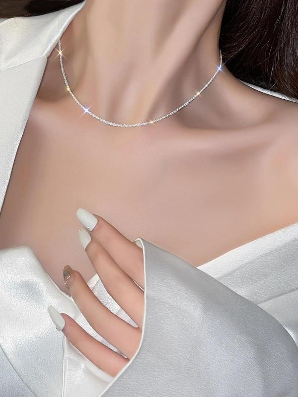 Sparkling Glittering Chain Necklace, Elegant Minimalist Women's Summer Accessories 2024 for Party, Daily, Back To School, Trendy All-match & Exquisite Jewelry for Anniversary Gift