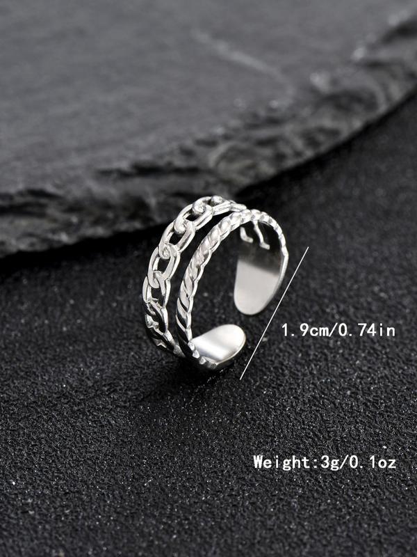 Double Layer Chain Decor Cuff Ring, Adjustable Ring for Men & Women for Party, Daily Clothing Decor, Trendy Stainless Steel Jewelry for Birthday Gift