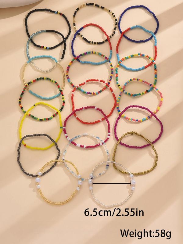 Boho Style Beaded Anklets, 20pcs Fashionable Colorblock Beaded Anklets for Women & Girls, Casual Trendy Accessories for Party, Daily Decor