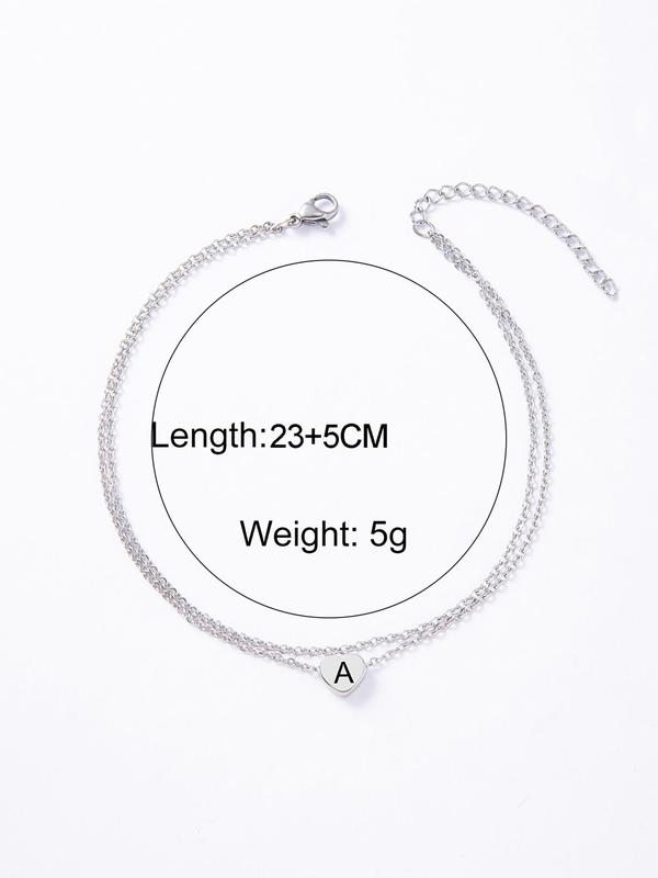 Fashion Letter Detail Anklet for Women & Girls, Stainless Steel Double Layer Chain Anklet for Party, Daily Clothing Decor, Trendy All-match & Exquisite Jewelry for Birthday Gift