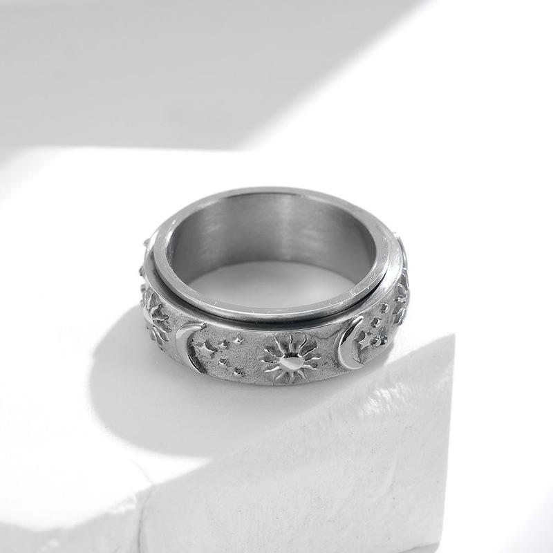 Star, moon and sun titanium steel ring ring can be rotated and moved bohemian style decompression ring hand jewelry