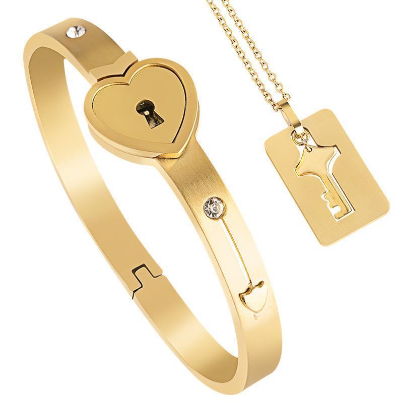 Heart lock couple bracelet Couple lock Interlock necklace bracelet lock key Birthday gift love lock Anniversary Auspicious Birthday Daily Engagement Wedding