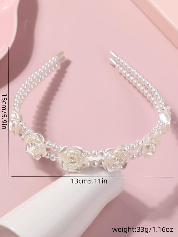 Faux Pearl Decorated Flower Design Headband, Elegant Bridal Headwear for Wedding Bridal Party Formal Occasions, Fashion Hair Accessories for Women