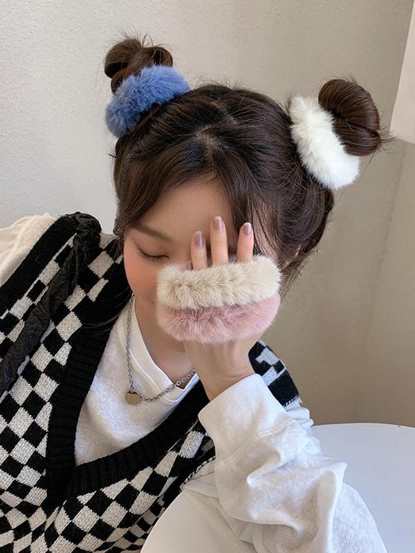 Solid Color Faux Fur Hair Tie, Cute Hair Tie, Fashion Hair Accessories for Women & Girls, Minimalist Headwear Suitable for Thick Hair