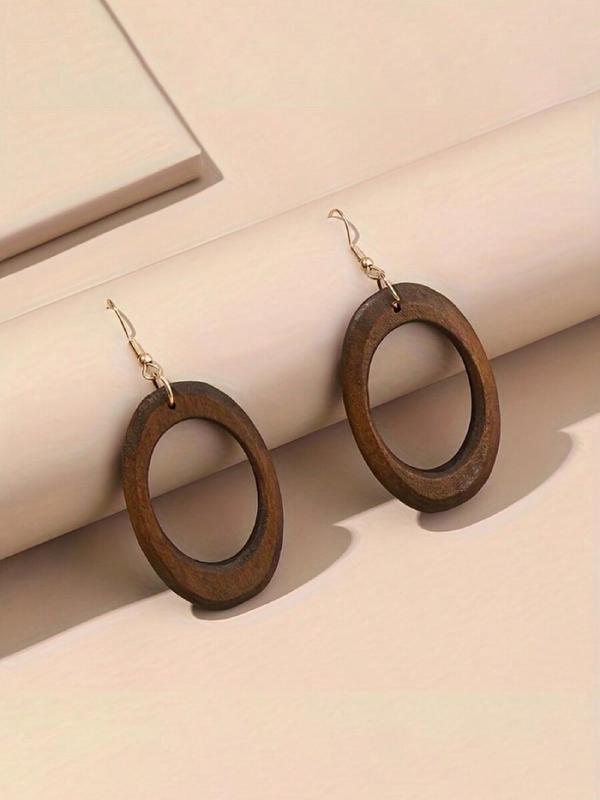 Wooden Dangle Earrings, Boho Style Hollow Out Geometric Design Earrings, Fashion Jewelry Accessories for Women & Girls