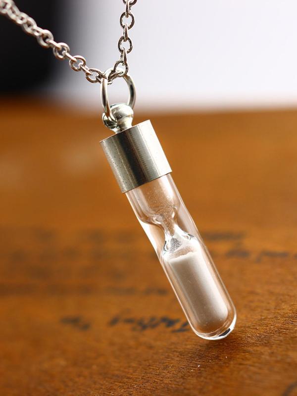 Creative Time Sandglass & Drift Bottle Design Pendant Necklace, Glow in The Dark Necklace for Party, Daily Clothing Decor, Trendy All-match Jewelry for Birthday Gift