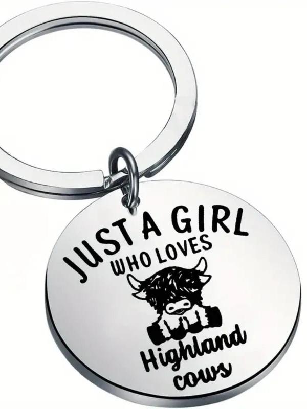 Highland Cow Design Keychain, Cute Stainless Steel Keychain for Women & Men, Fashion Accessories for Daily Use, Perfect Gift for Farmers & Animal Lovers