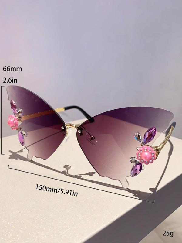 Women's Cute Butterfly Design Sunglasses, Rhinestone Decor Sunglasses for Everyday Use, Fashion Accessories for Outdoor Activities