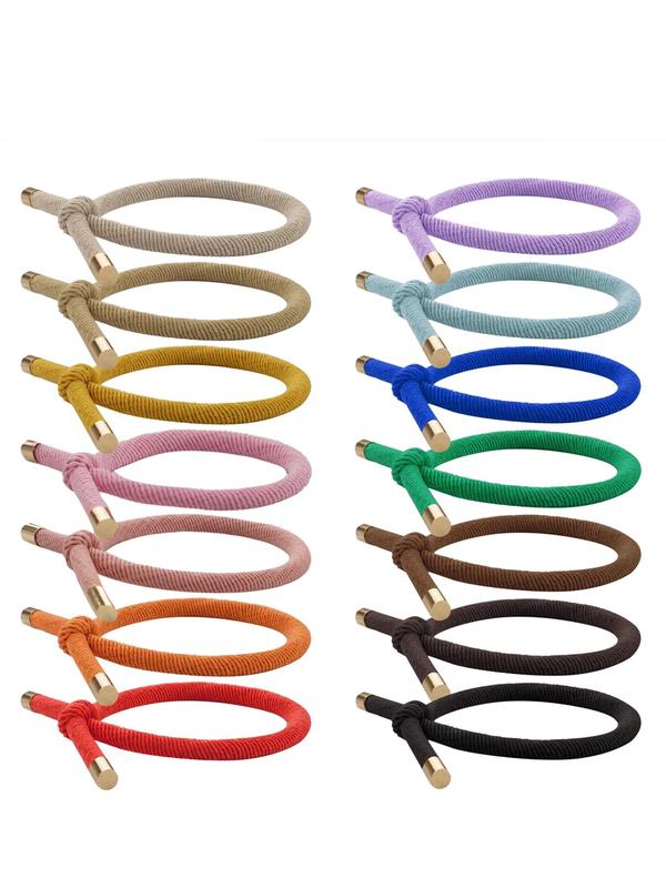 14pcs set Plain Colorful Knotted Hair Ties, Casual Versatile Nylon Hair Accessories for Women, No Crease Hair Small Ponytail Holders for Kids Girls