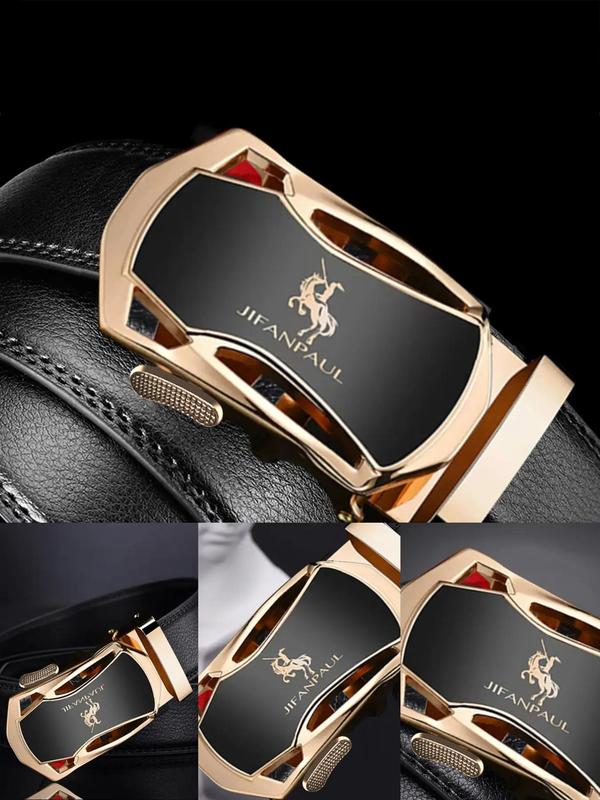 Men's Automatic Buckle Lychee Pattern Belt As Gifts, Business Casual Pu Leather Belt for Trousers, Male Casual Waistband for Daily Wear, without Box