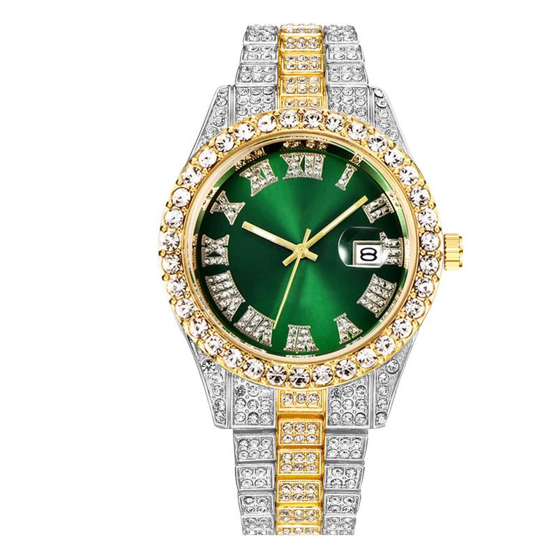 Men's lcy Elegance Watch: ElevateYour Style for Business and Leisure!Featuring Rhinestone Decoration,Date Display, and a Trendy Design,this Sleek Timepiece is Perfect forParties, Daily Wear, and Makes aStylish Birthday Gift