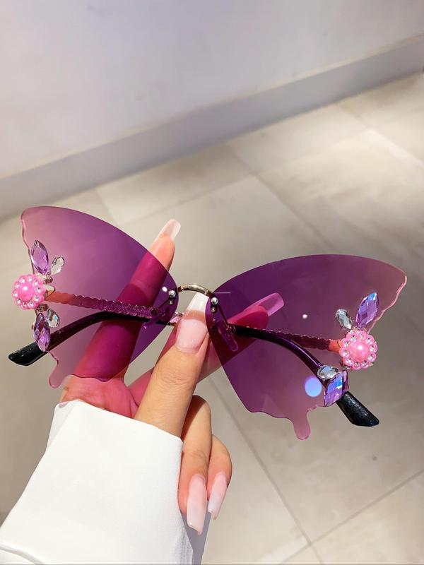 Women's Cute Butterfly Design Sunglasses, Rhinestone Decor Sunglasses for Everyday Use, Fashion Accessories for Outdoor Activities