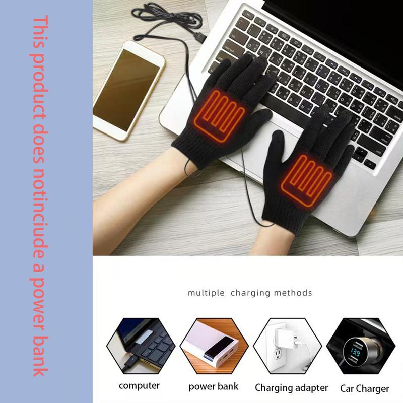 USB Heated Gloves, Touch Screen Compatible, Warm Heating, Elastic Cuffs, Thickened Non-slip Design, Wear-resistant, without Battery, USB Can Only Be Used When Plugged In, Suitable for Winter Unisex, Christmas Gift