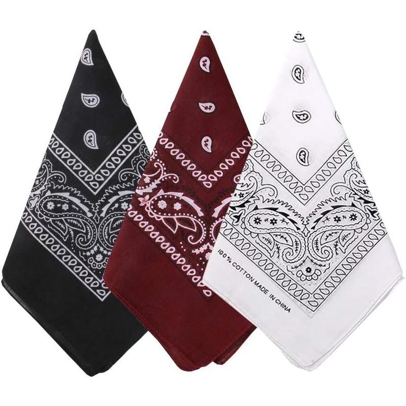 3 Pack  Cotton Paisley Pattern Bandanas Face Mask Square Scarf Headwear