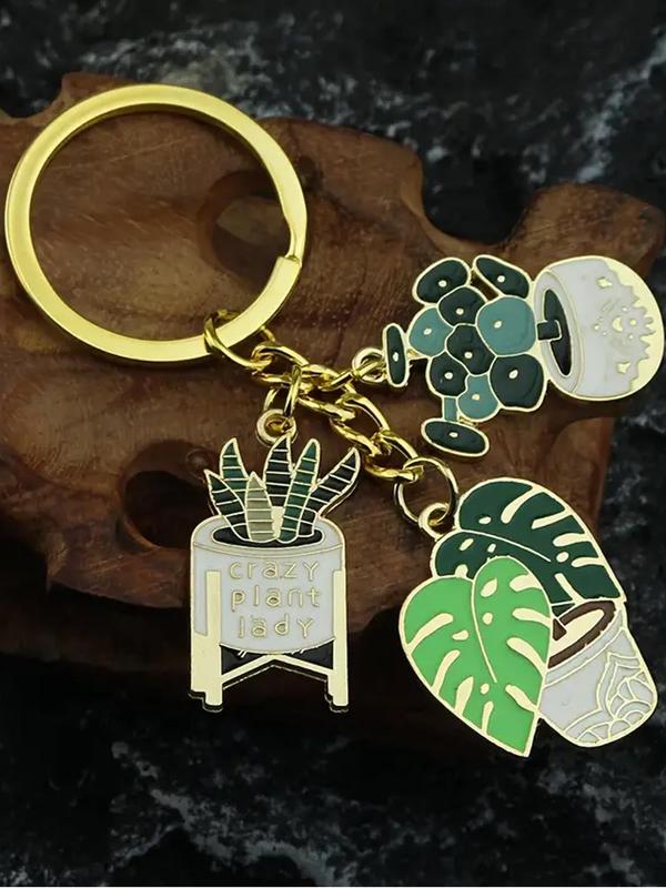 Letter Pattern Cute Succulent Plants Design Keychain, Funny Key Chain for Men & Women, Key Holder for Car Keys, Bag