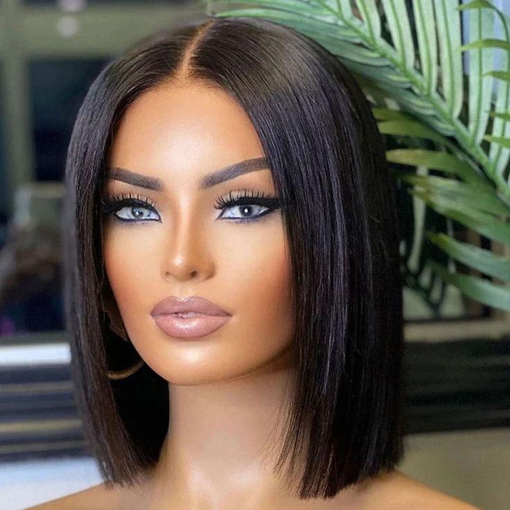 12 Inch Straight Glueless Bob Wig Wear And Go 4x4 Pre Cut Lace Closure Glueless Wig For Black Women Human Hair Easy To Install