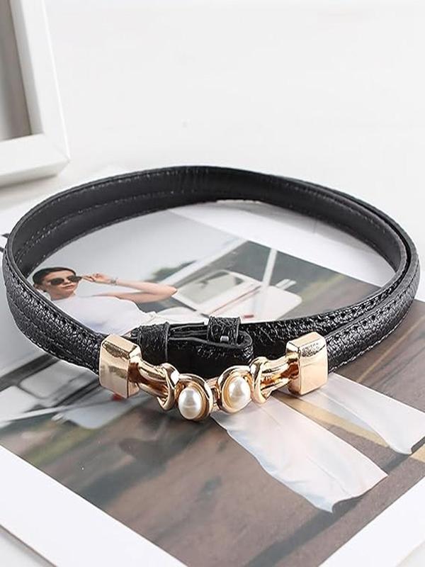 Women's Elegant Faux Pearl Decorated Skinny Belt, Trendy Minimalist Belt, Fashionable Clothes Accessories for Daily & Party Decoration