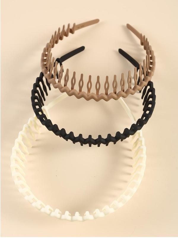 3pcs set Simple Plain Wavy Design Hair Hoop, Minimalist Fashion Hair Clip, Casual Versatile Hair Accessories for Women