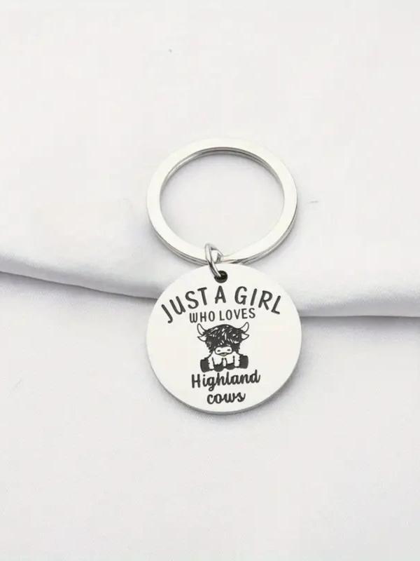 Highland Cow Design Keychain, Cute Stainless Steel Keychain for Women & Men, Fashion Accessories for Daily Use, Perfect Gift for Farmers & Animal Lovers