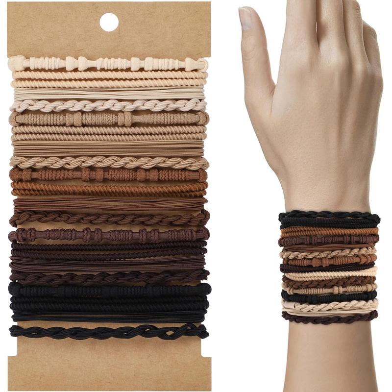 Boho Hair Ties, 20  Hair Bands 4 Styles Neutral Hair Ties 2.36inch Cute Ponytail Holders Elastic Boho Hair Bracelets for Women Thick Thin Long Curly