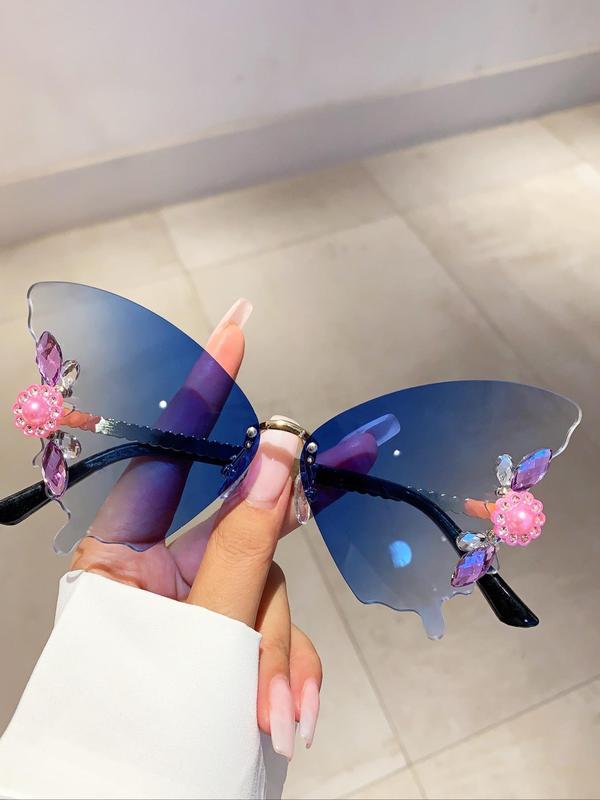 Women's Cute Butterfly Design Sunglasses, Rhinestone Decor Sunglasses for Everyday Use, Fashion Accessories for Outdoor Activities