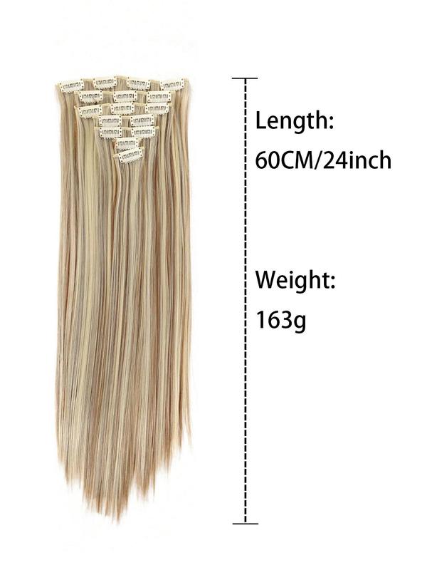 24 Inch Long Straight Clip-in Hair Extensions, 7 Counts set Heat Resistant Synthetic Hair Extensions for Women, Synthetic Hairpiece for Daily Hairstyle Ideas