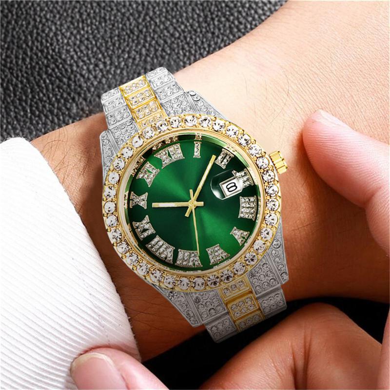 Men's lcy Elegance Watch: ElevateYour Style for Business and Leisure!Featuring Rhinestone Decoration,Date Display, and a Trendy Design,this Sleek Timepiece is Perfect forParties, Daily Wear, and Makes aStylish Birthday Gift