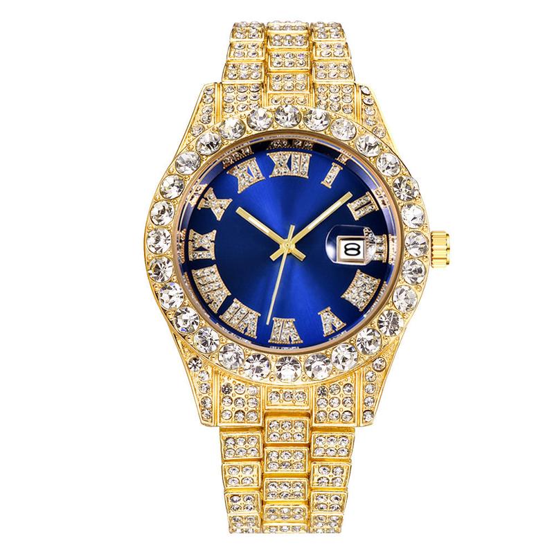 Men's lcy Elegance Watch: ElevateYour Style for Business and Leisure!Featuring Rhinestone Decoration,Date Display, and a Trendy Design,this Sleek Timepiece is Perfect forParties, Daily Wear, and Makes aStylish Birthday Gift