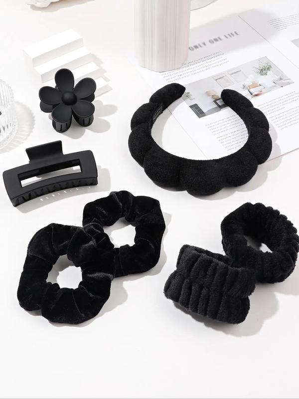 Women's Elegant Flower Design Hair Tie & Hair Claw & Hair Hoop, Cute Trendy Hair Tie & Hair Claw & Hair Hoop, Fashionable Hair Accessories Set for Women & Girls