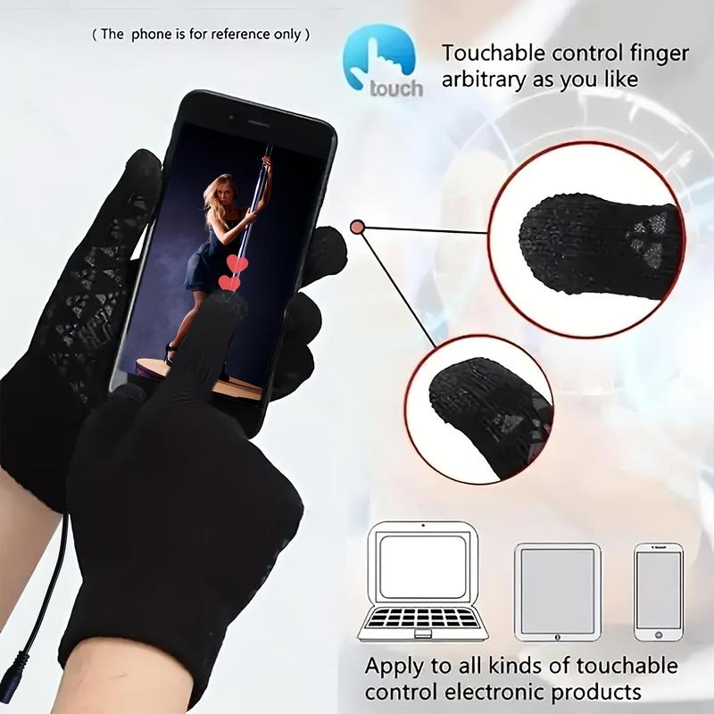 USB Heated Gloves, Touch Screen Compatible, Warm Heating, Elastic Cuffs, Thickened Non-slip Design, Wear-resistant, without Battery, USB Can Only Be Used When Plugged In, Suitable for Winter Unisex, Christmas Gift