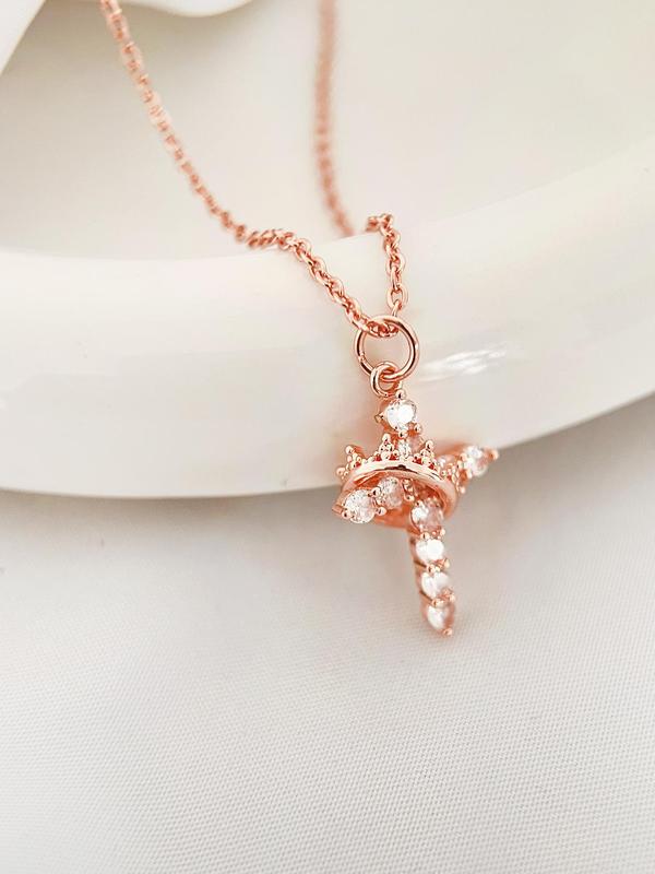 Rhinestone Crown & Cross Pendant Necklace with Rose Gift Box, Fashion Jewelry for Party, Daily Clothing Decor, Trendy All-match & Exquisite Jewelry for Birthday Gift