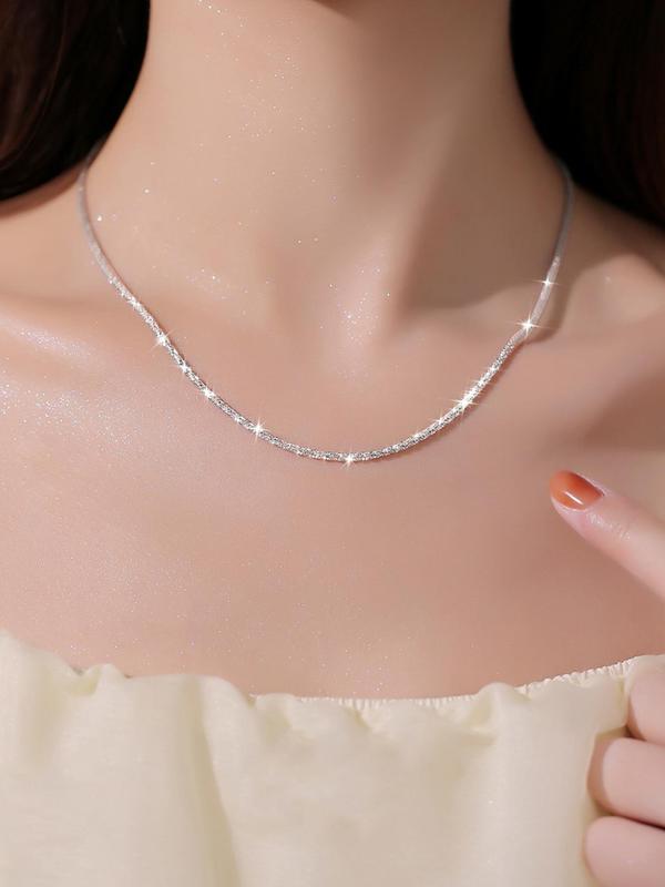 Sparkling Glittering Chain Necklace, Elegant Minimalist Women's Summer Accessories 2024 for Party, Daily, Back To School, Trendy All-match & Exquisite Jewelry for Anniversary Gift