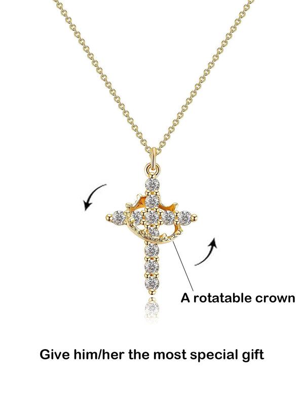 Rhinestone Crown & Cross Pendant Necklace with Rose Gift Box, Fashion Jewelry for Party, Daily Clothing Decor, Trendy All-match & Exquisite Jewelry for Birthday Gift